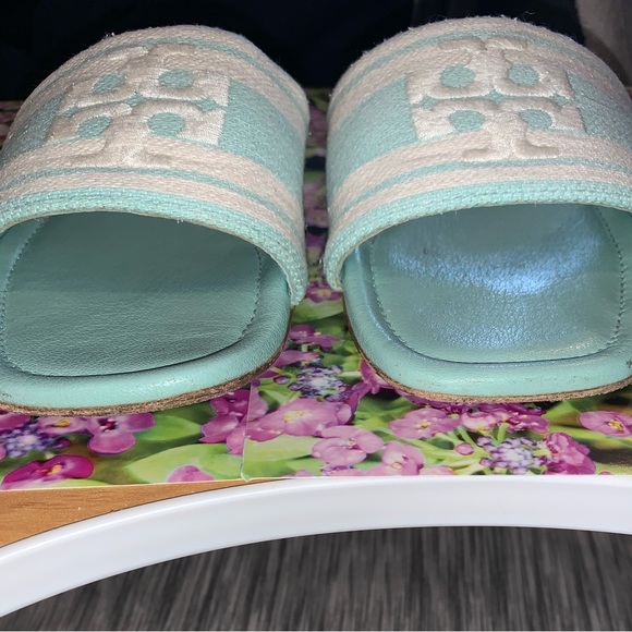 Tory Burch Designer Women's Logo Jacquard leather Slide Sandals 8.5 - Picture 6 of 9